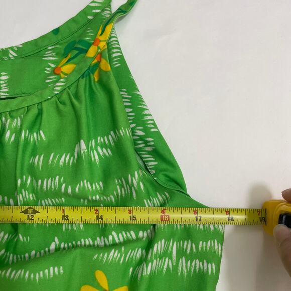 VTG Malia Honolulu Womens Hawaiian Dress Green Yellow Colorful Floral Retro - Picture 5 of 14